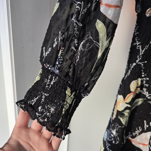 White House Black Market Black Floral Long Sleeve Dress - Picture 6 of 10